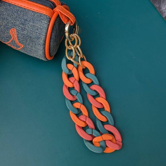 Juicy Couture Y2K Scottie Dog Denim Blue & Orange Small Barrel Wristlet. - Picture 7 of 7